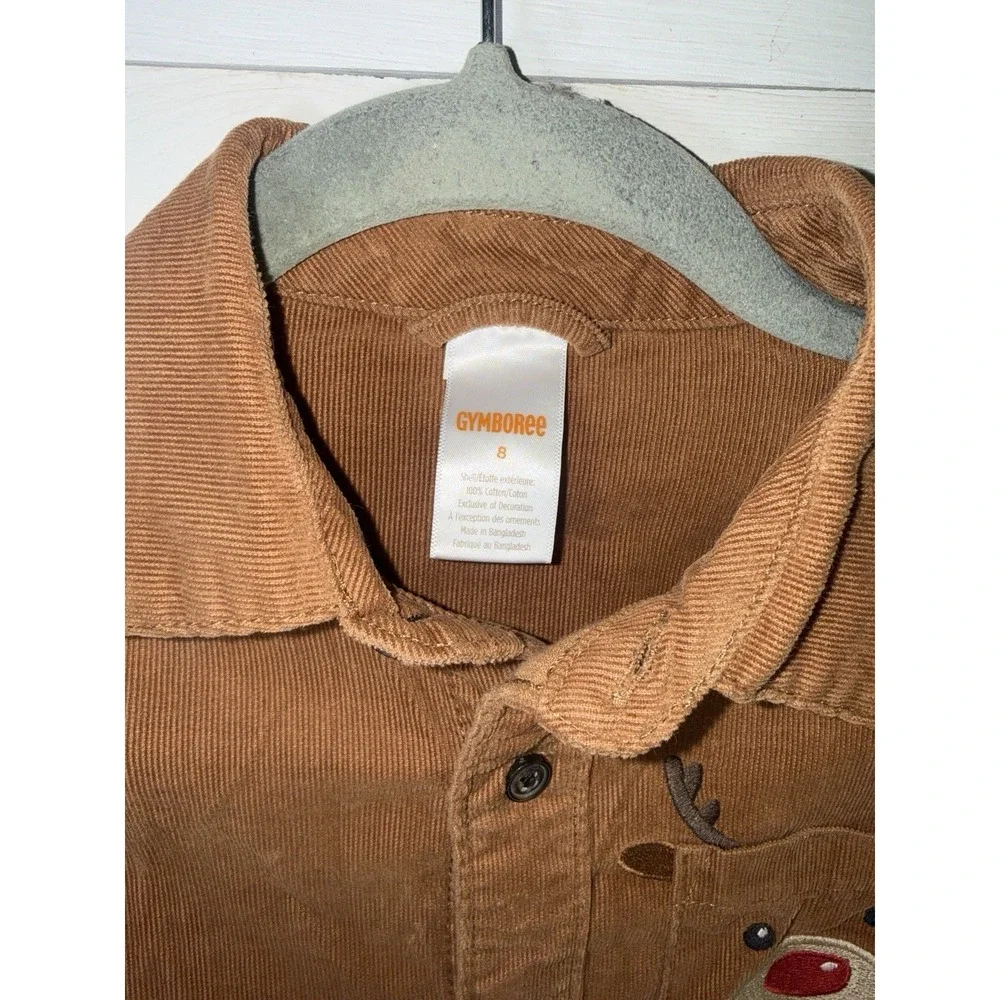 Boys Reindeer Corduroy Button Up Shirt - Holiday Express - Brown Sz 8